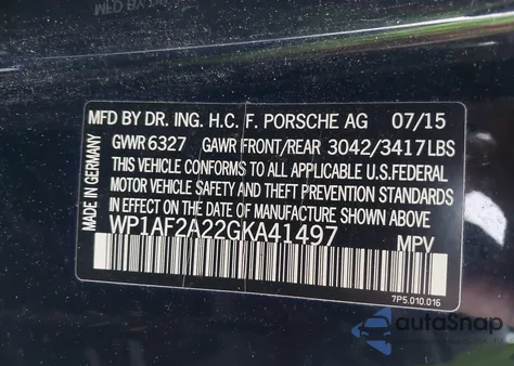 2016 Porsche Cayenne Diesel z USA, uszkodzony, nr VIN WP1AF2A22GKA41497